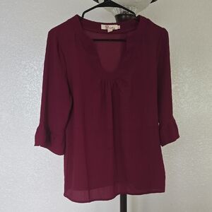 Aryeh Deep Red Blouse with 3/4 Sleeves